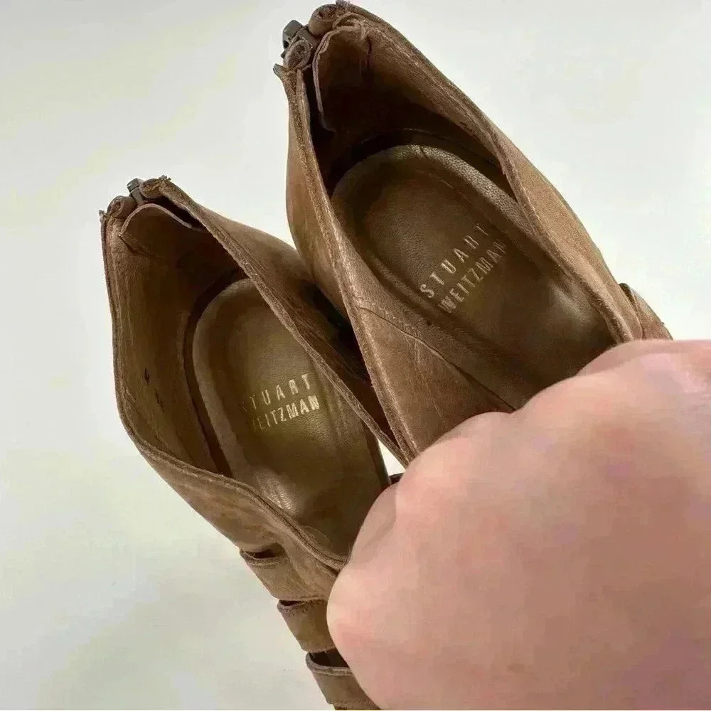 Stuart Weitzman womens platform ankle booties size 8.5 tan nubuck leather - Picture 8 of 13